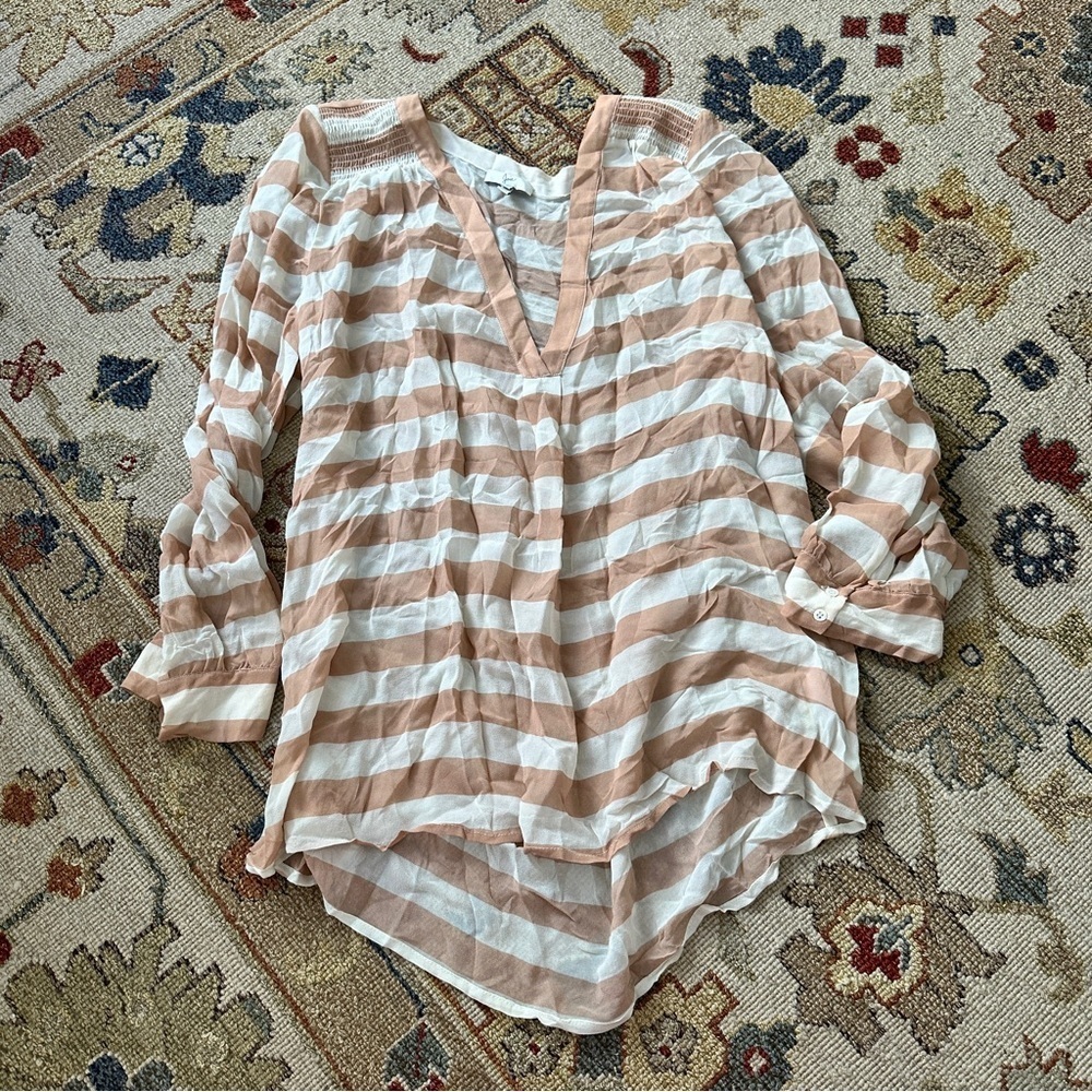 Joie Pink and White Striped Blouse sz L